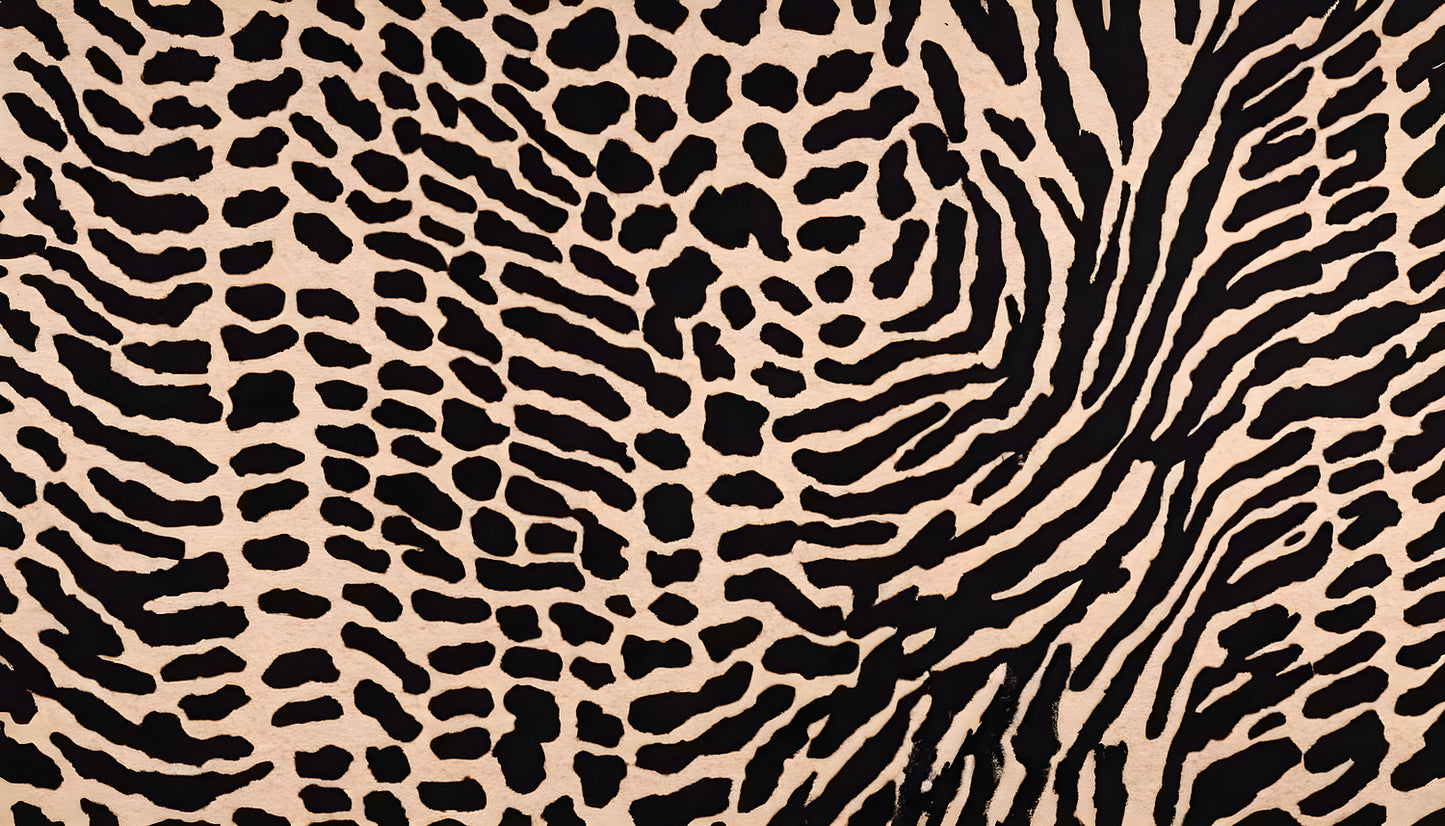 Abstract black and beige animal print pattern showcasing fluid lines and shapes in textile design