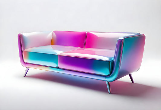 Futuristic gradient sofa design featuring vibrant colors and sleek lines in a modern setting