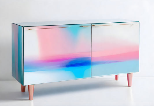 Stylish modern cabinet with ombre finish in soft pastel colors perfect for a contemporary living room or bedroom decor