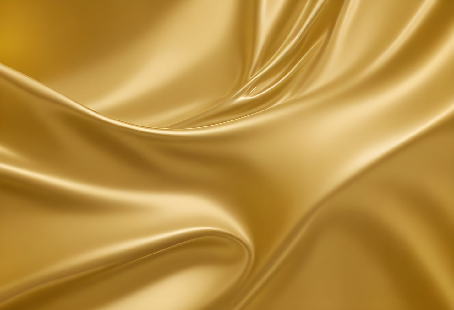 Golden satin fabric drapes elegantly with gentle waves under soft light. Generative AI