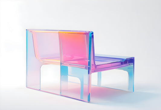 Modern transparent chair showcasing vibrant pastel colors in a minimalistic design against a light background