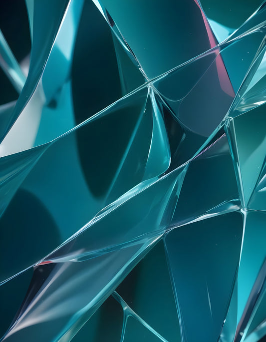 Abstract close-up of translucent teal plastic material with swirling reflections and curves